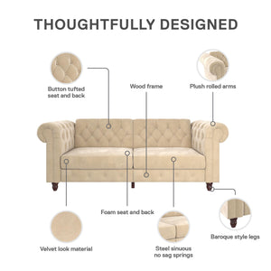 DHP Felix Chesterfield Futon Sofa - Ivory