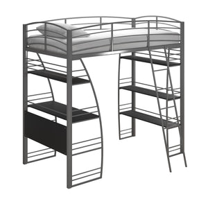 DHP Sage Studio Loft Bed with Desk and Shelves - Silver - Twin