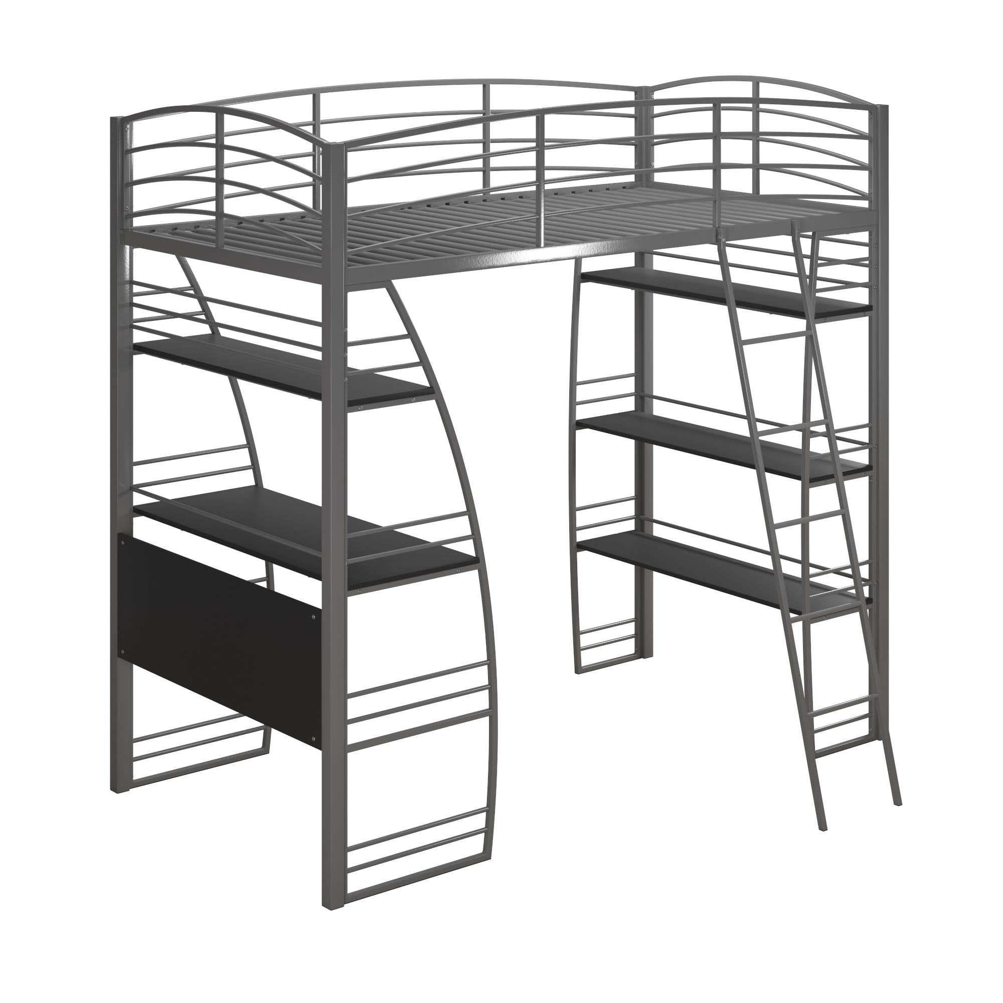 DHP Sage Studio Loft Bed with Desk and Shelves - Silver - Twin