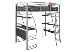 DHP Sage Studio Loft Bed with Desk and Shelves - Silver - Twin