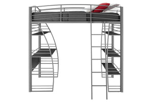 DHP Sage Studio Loft Bed with Desk and Shelves - Silver - Twin