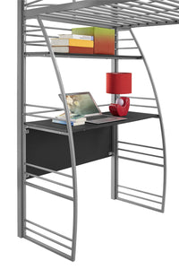 DHP Sage Studio Loft Bed with Desk and Shelves - Silver - Twin