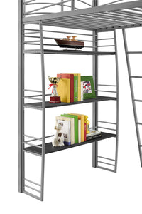 DHP Sage Studio Loft Bed with Desk and Shelves - Silver - Twin