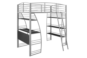 DHP Sage Studio Loft Bed with Desk and Shelves - Silver - Twin