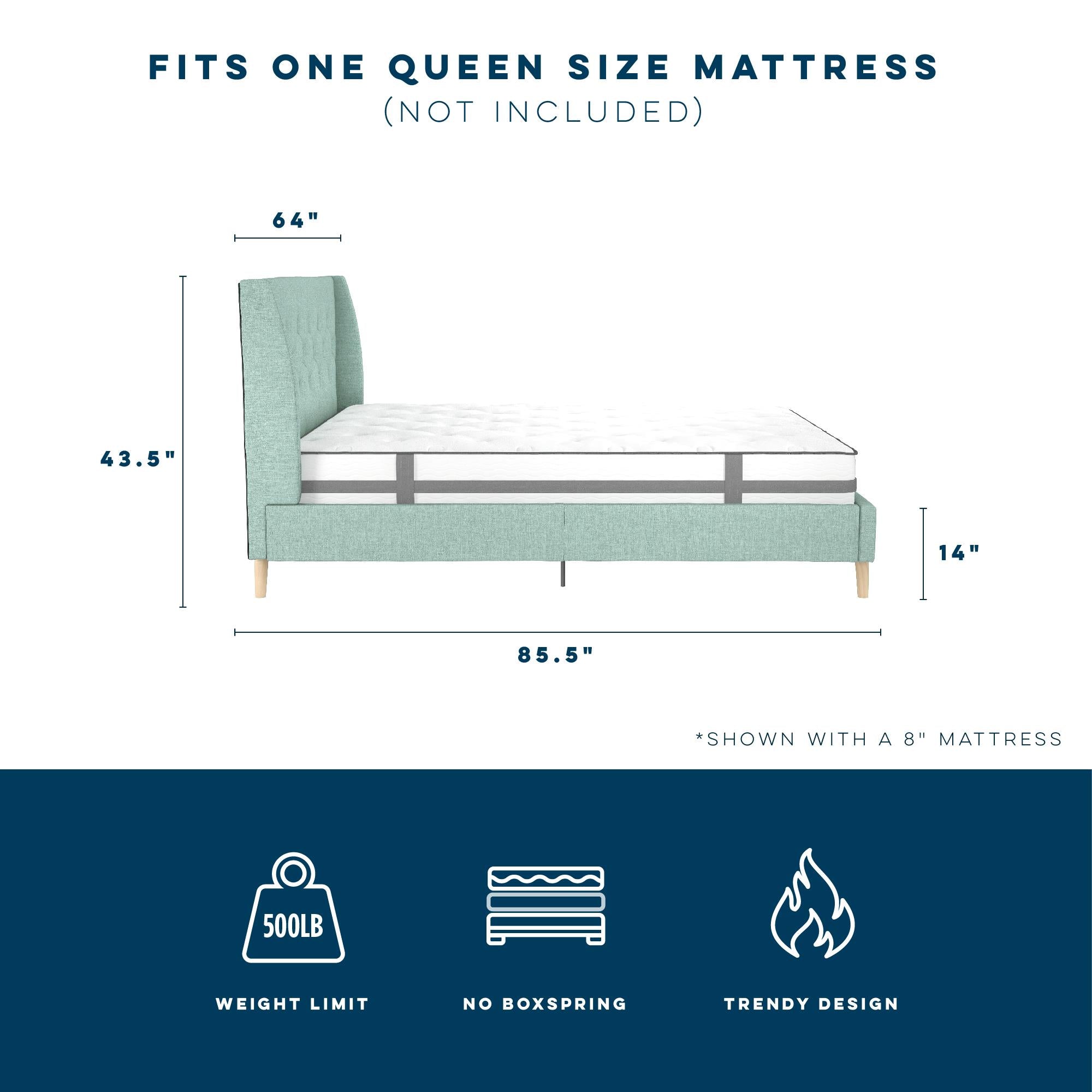 Novogratz Her Majesty Upholstered Bed - Green - Queen
