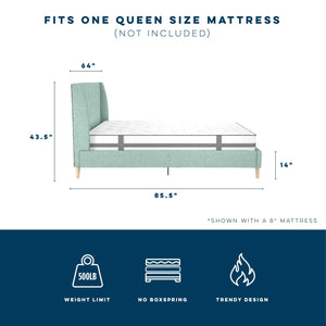 Novogratz Her Majesty Upholstered Bed - Green - Queen