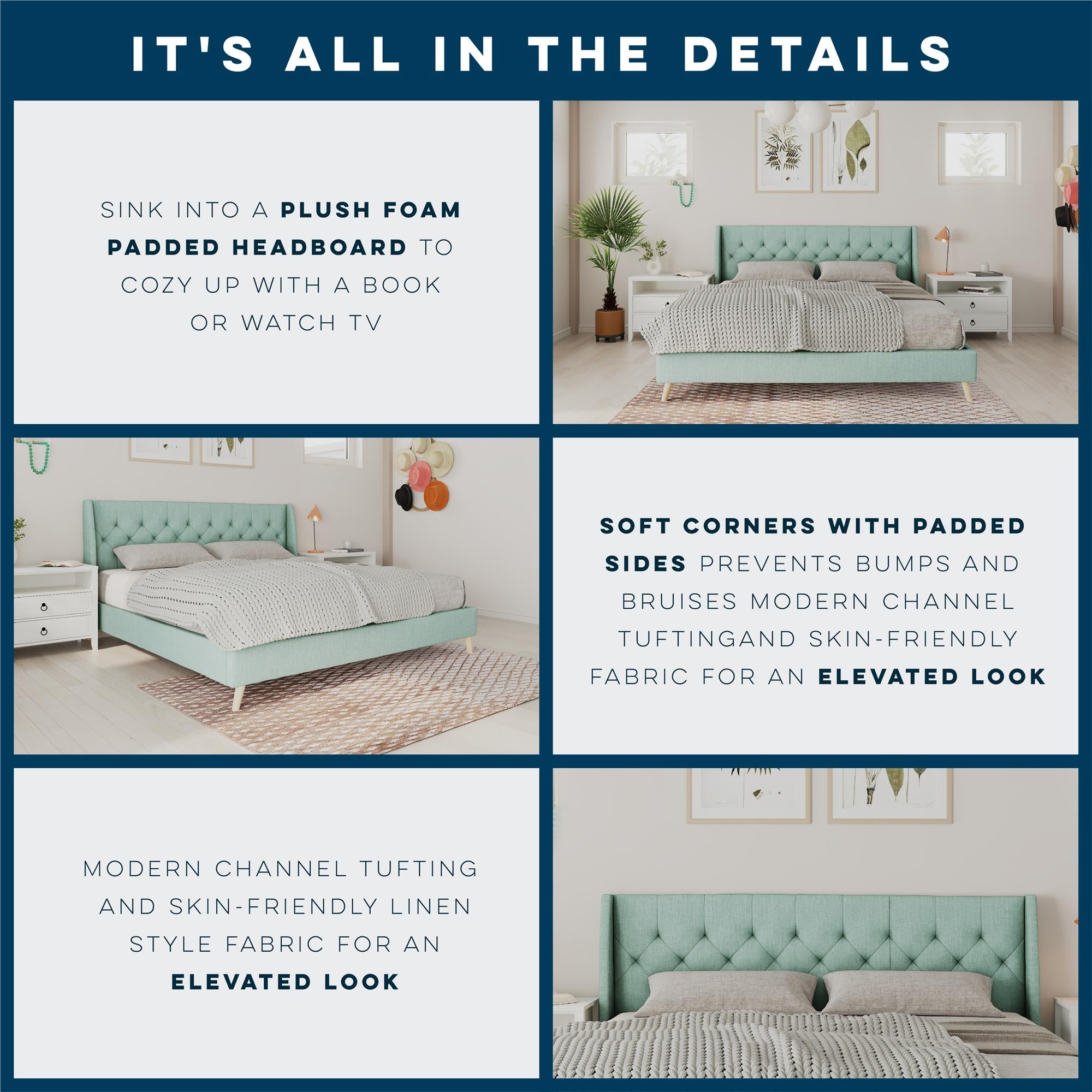 Novogratz Her Majesty Upholstered Bed - Green - King