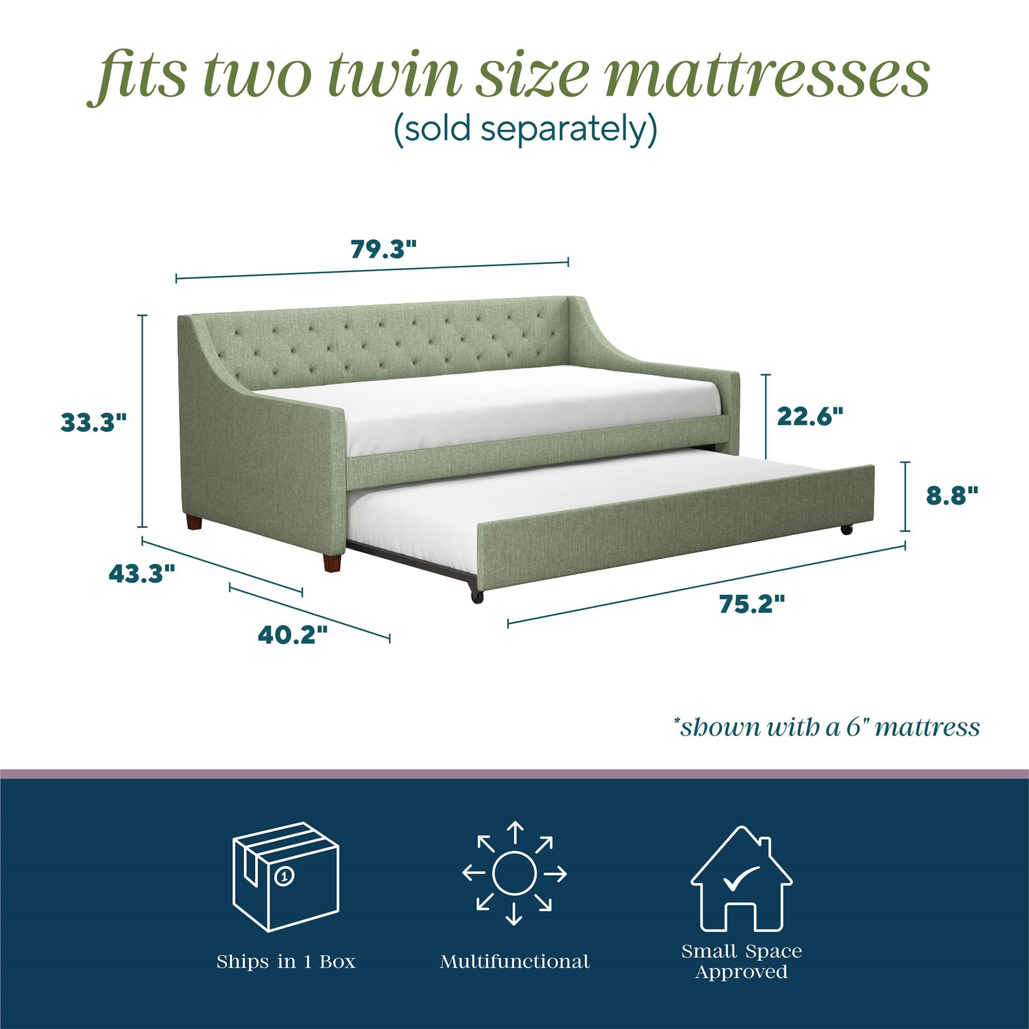Novogratz Her Majesty Daybed and Trundle - Green - Twin
