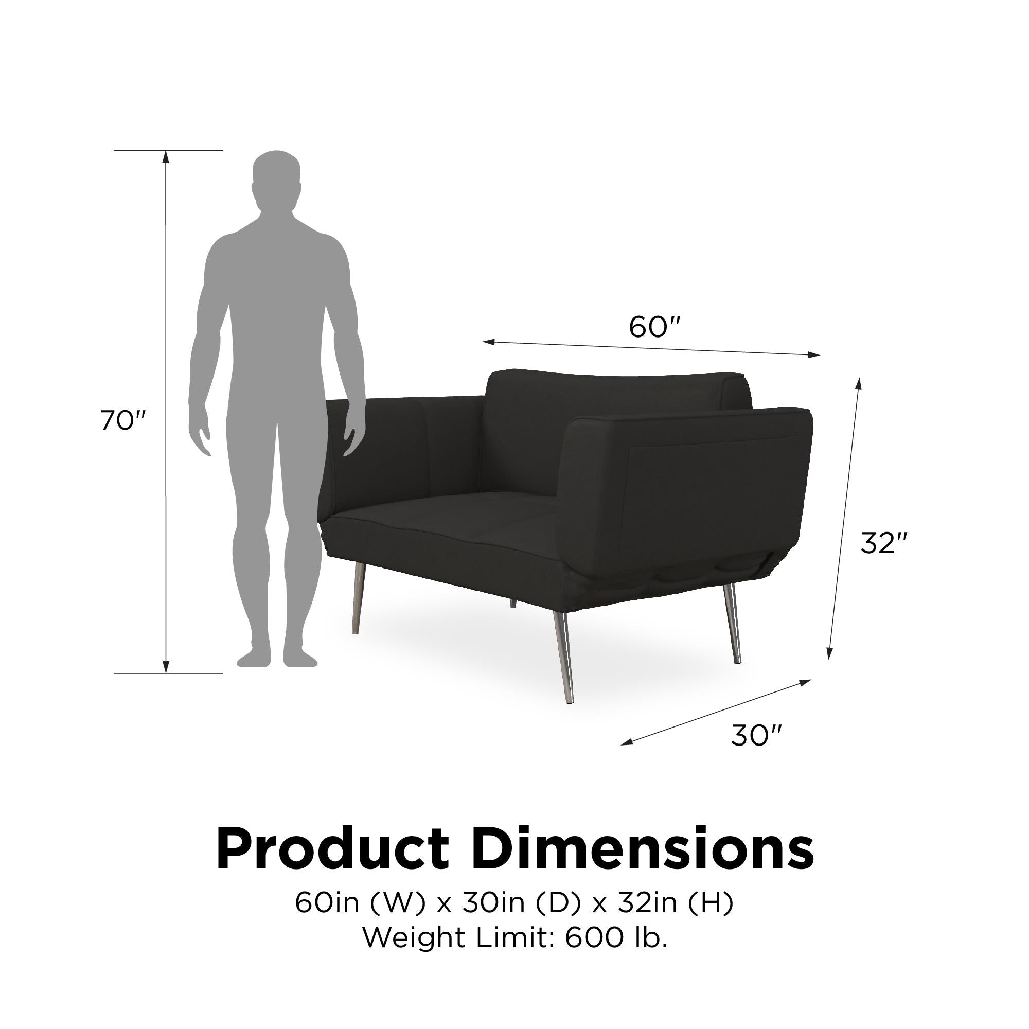 DHP Euro Futon with Magazine Storage - Black