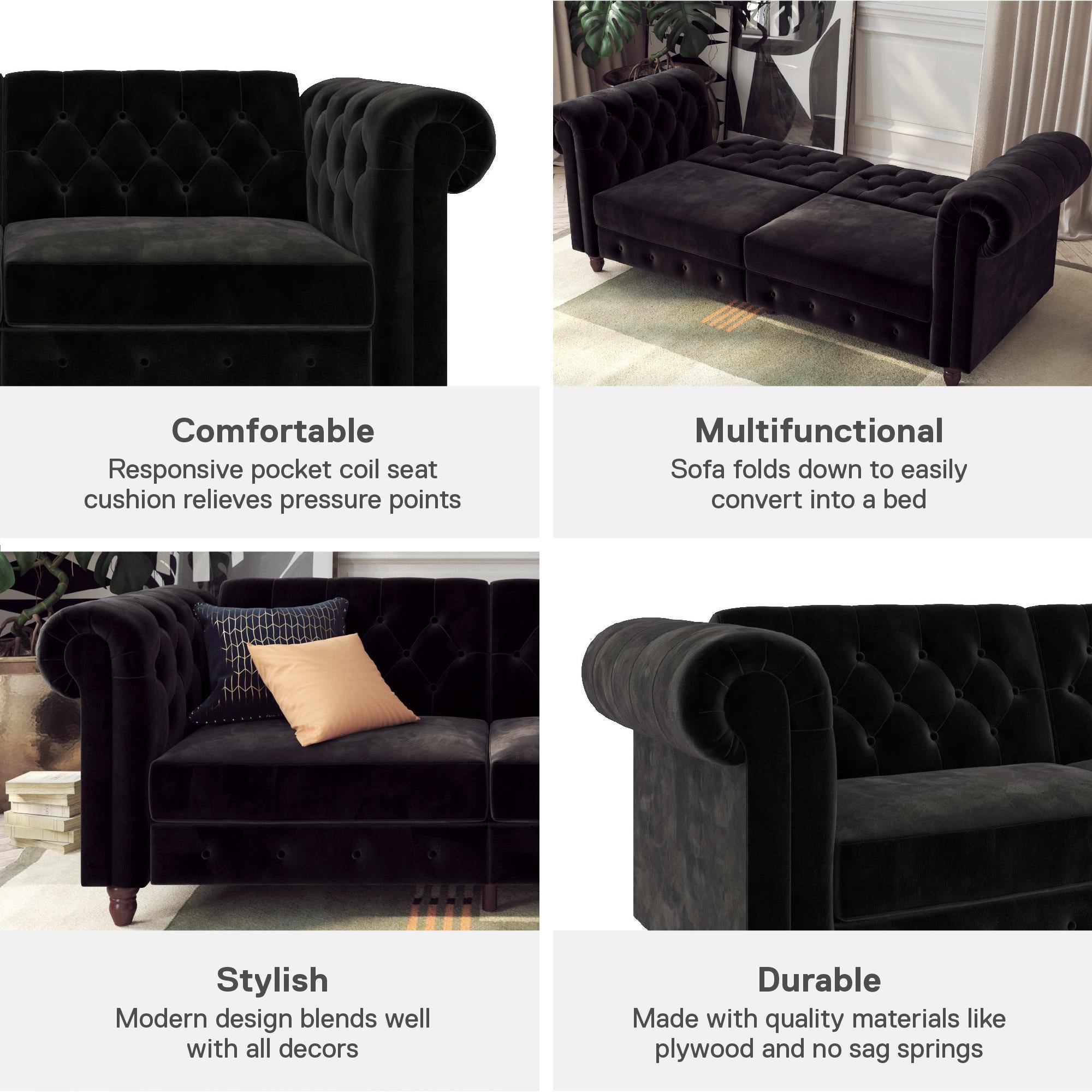 DHP Felix Chesterfield Futon Sofa Bed - Black