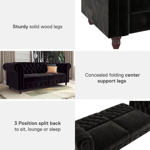 DHP Felix Chesterfield Futon Sofa Bed - Black