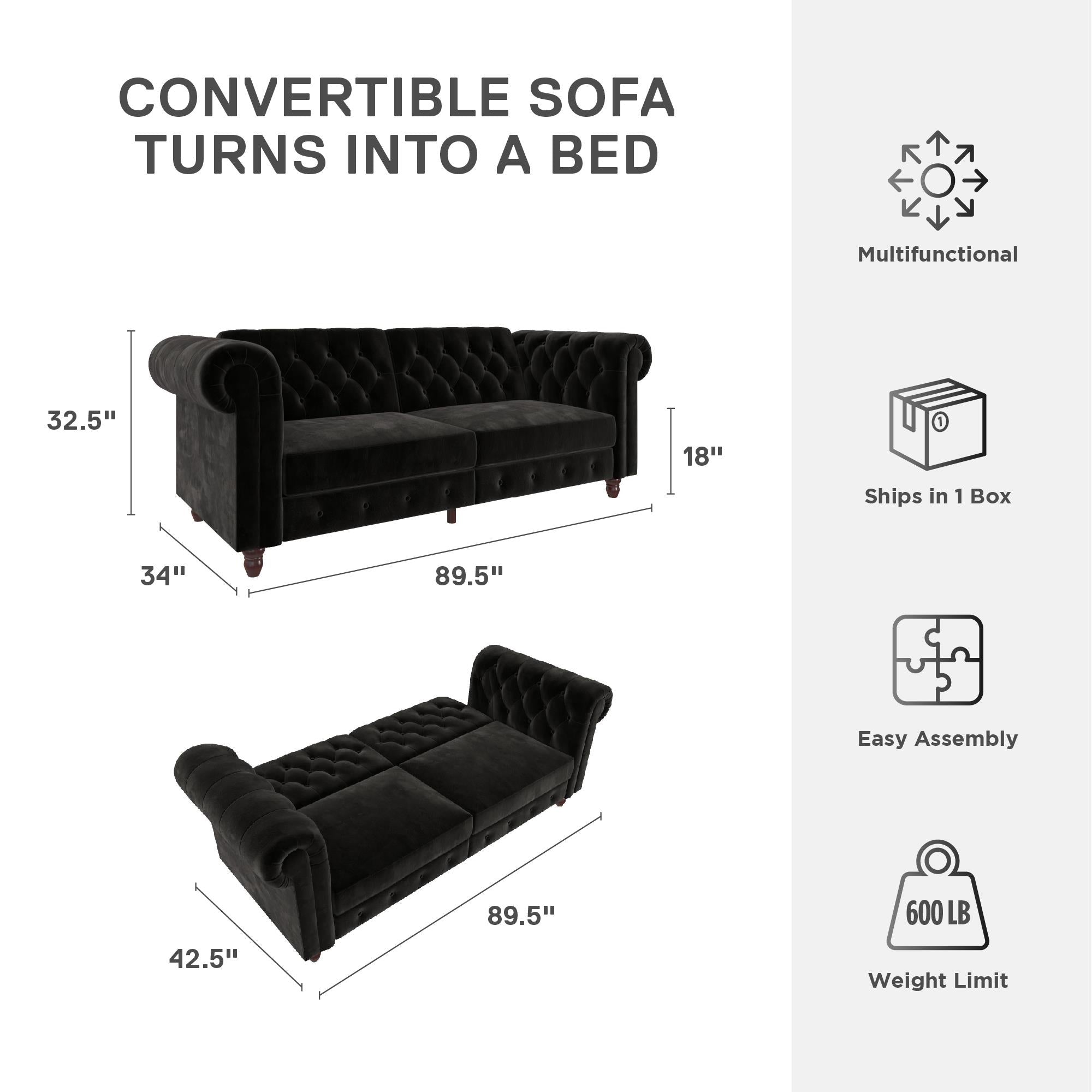 DHP Felix Chesterfield Futon Sofa Bed - Black