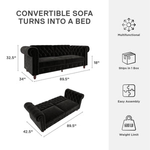 DHP Felix Chesterfield Futon Sofa Bed - Black