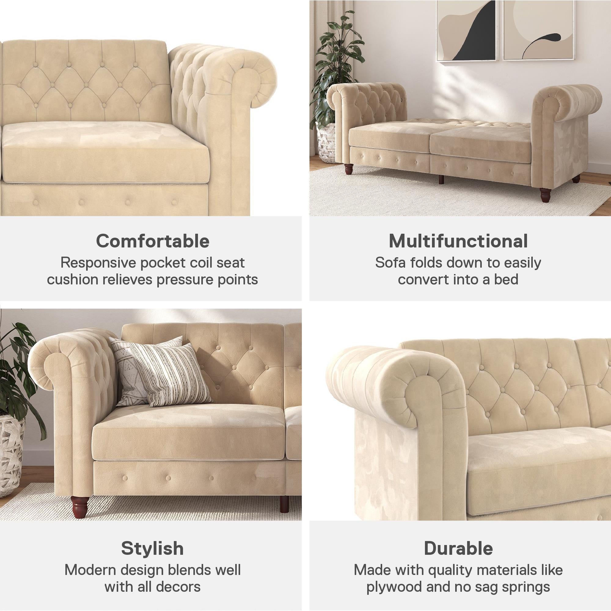 DHP Felix Chesterfield Futon Sofa - Ivory