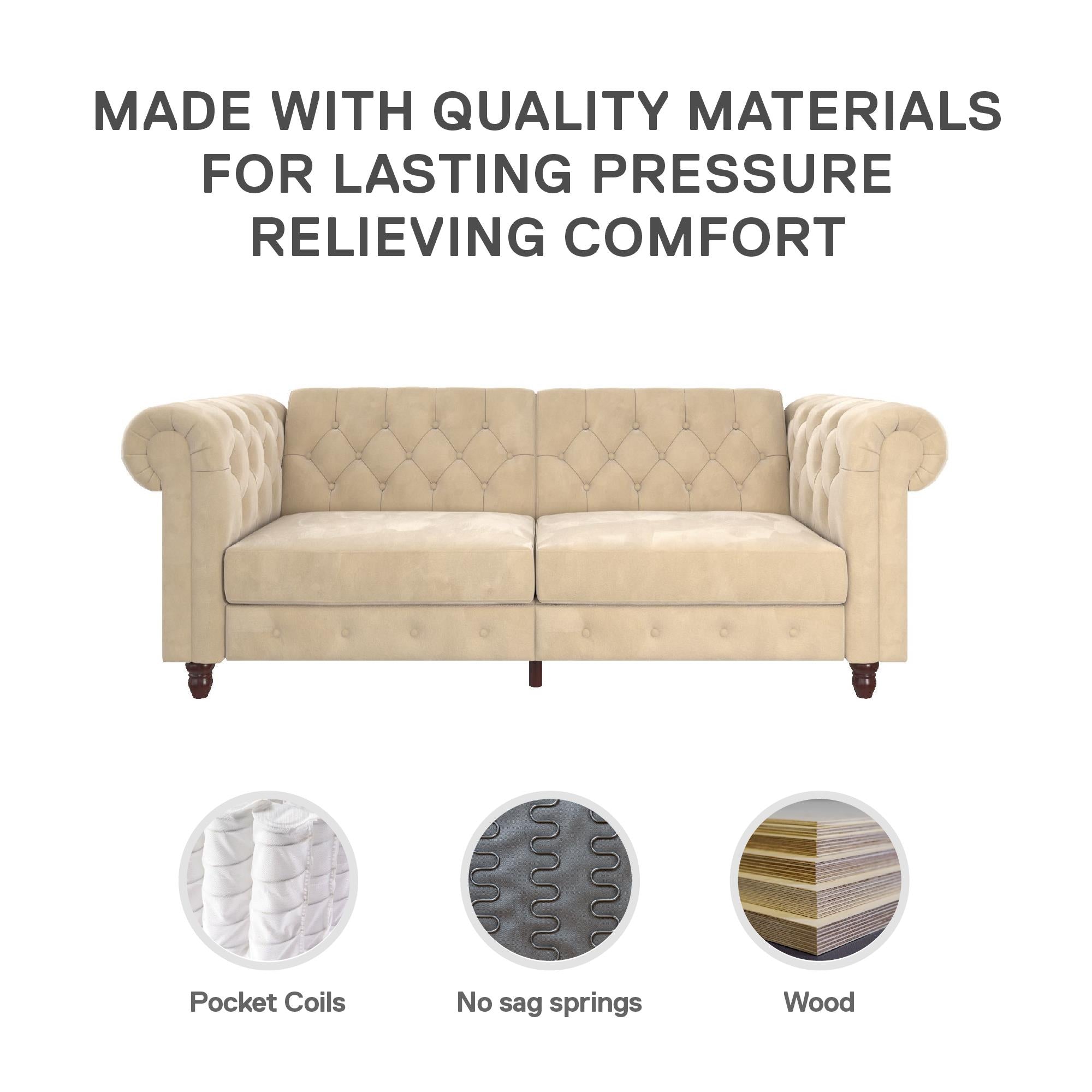 DHP Felix Chesterfield Futon Sofa - Ivory