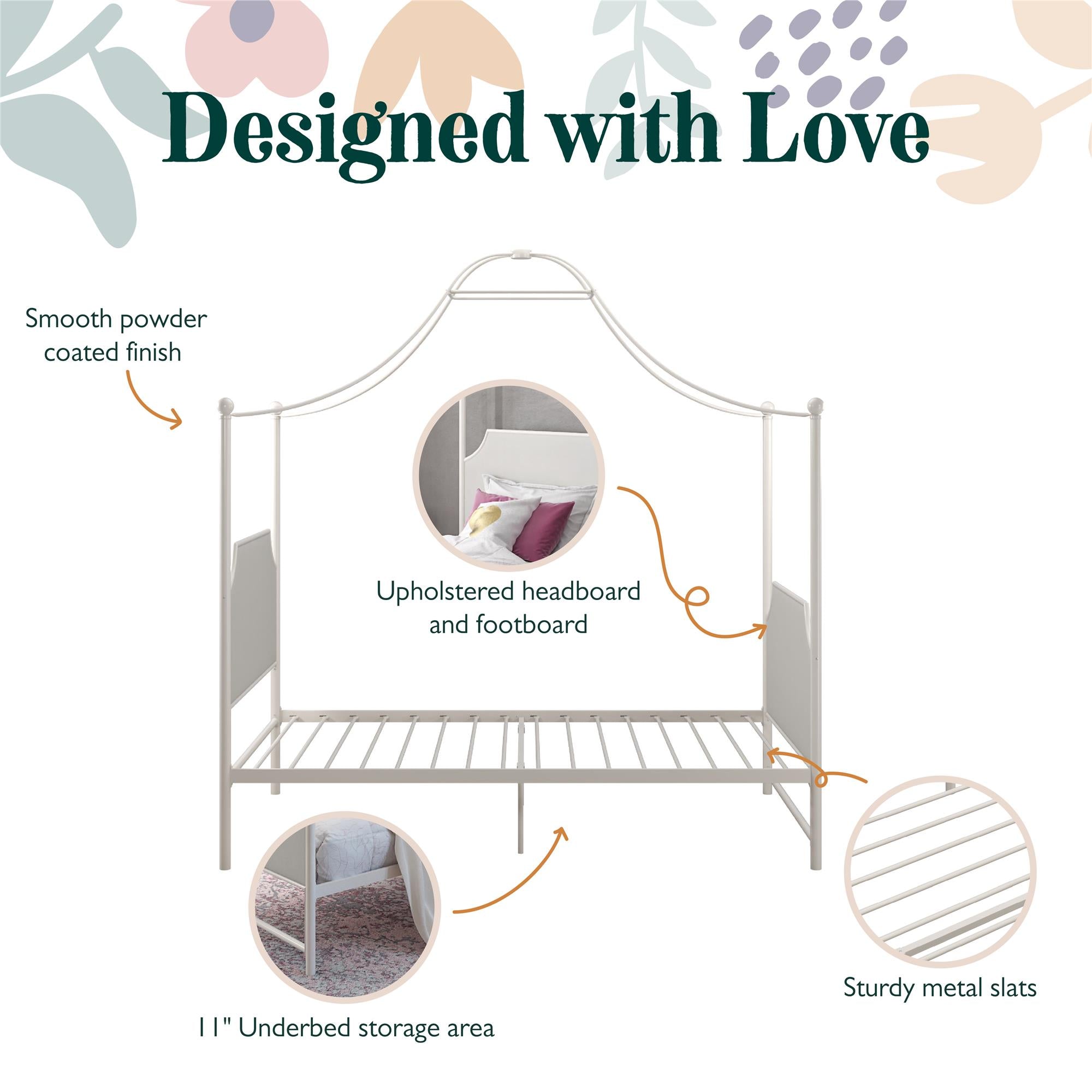 Max & Finn Clementine Canopy Bed - Off White - Twin