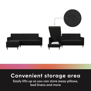 CosmoLiving Liberty Sectional Futon Sofa Bed with Storage - Black
