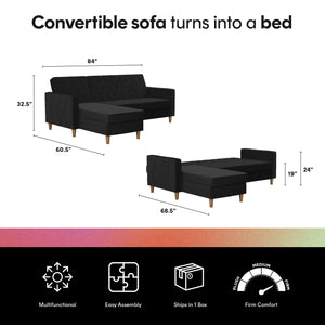 CosmoLiving Liberty Sectional Futon Sofa Bed with Storage - Black