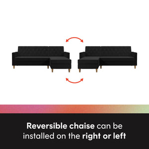CosmoLiving Liberty Sectional Futon Sofa Bed with Storage - Black