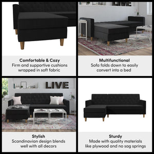 CosmoLiving Liberty Sectional Futon Sofa Bed with Storage - Black