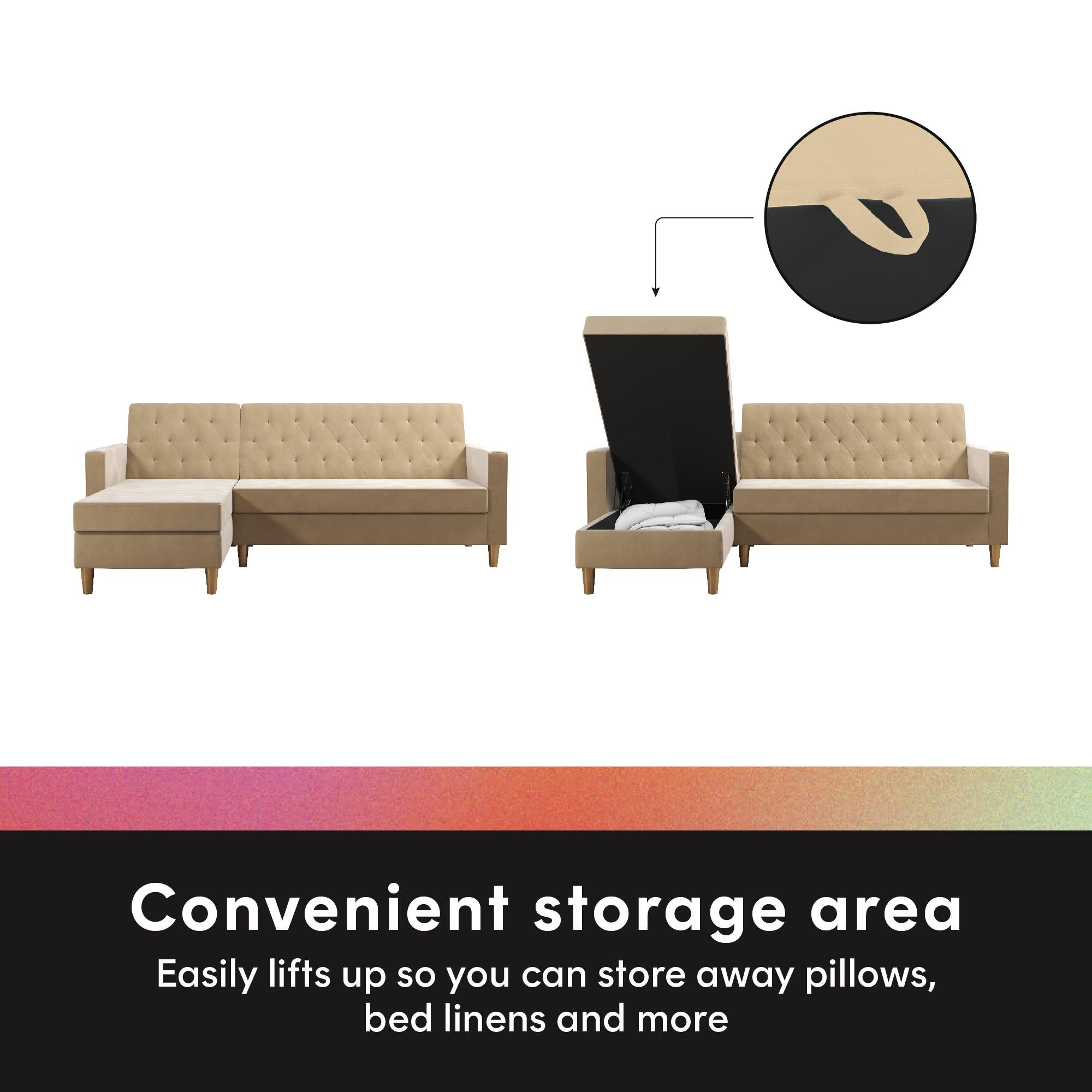 CosmoLiving Liberty Sectional Futon Sofa Bed with Storage - Ivory
