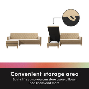 CosmoLiving Liberty Sectional Futon Sofa Bed with Storage - Ivory