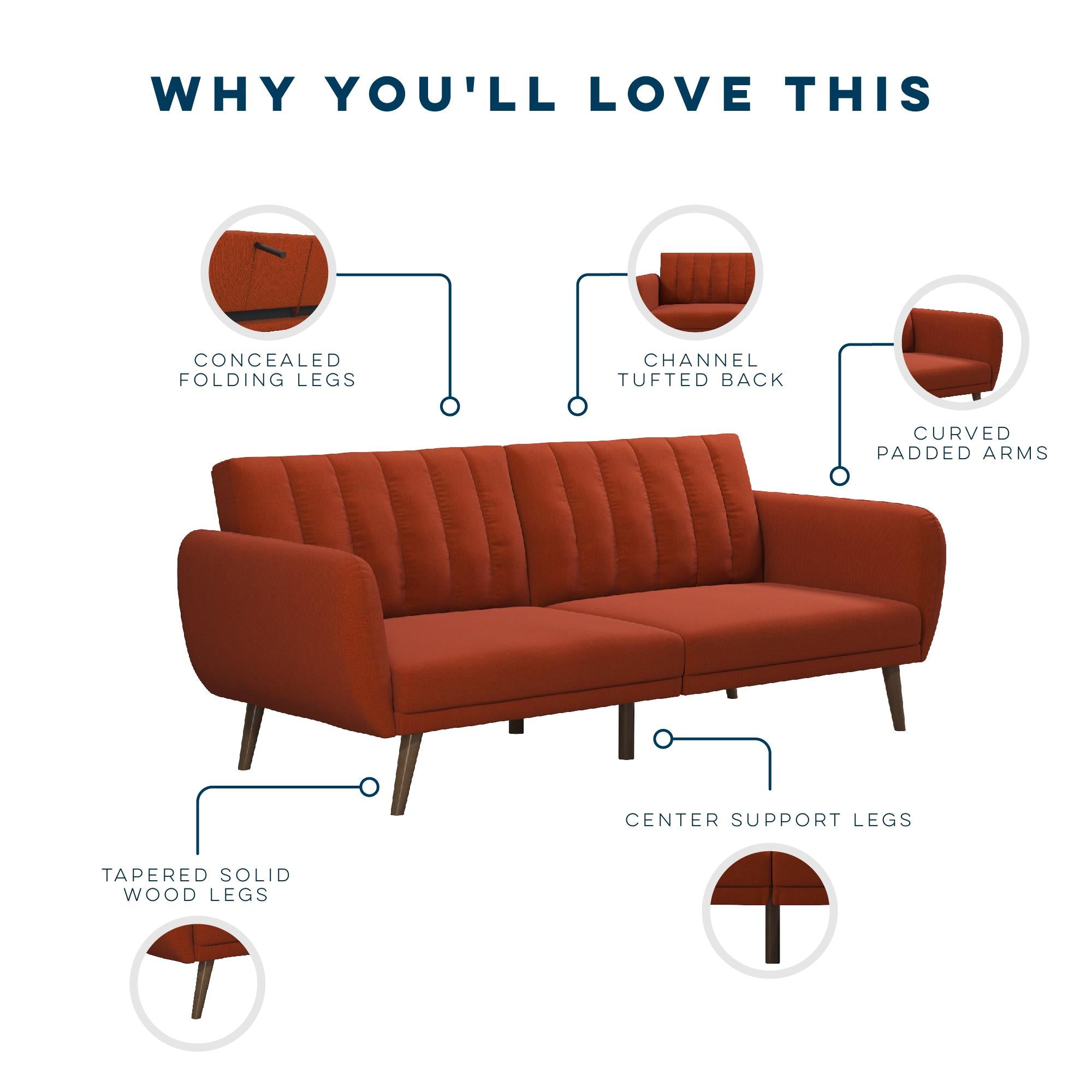 Novogratz Brittany Futon Sofa Bed - Orange