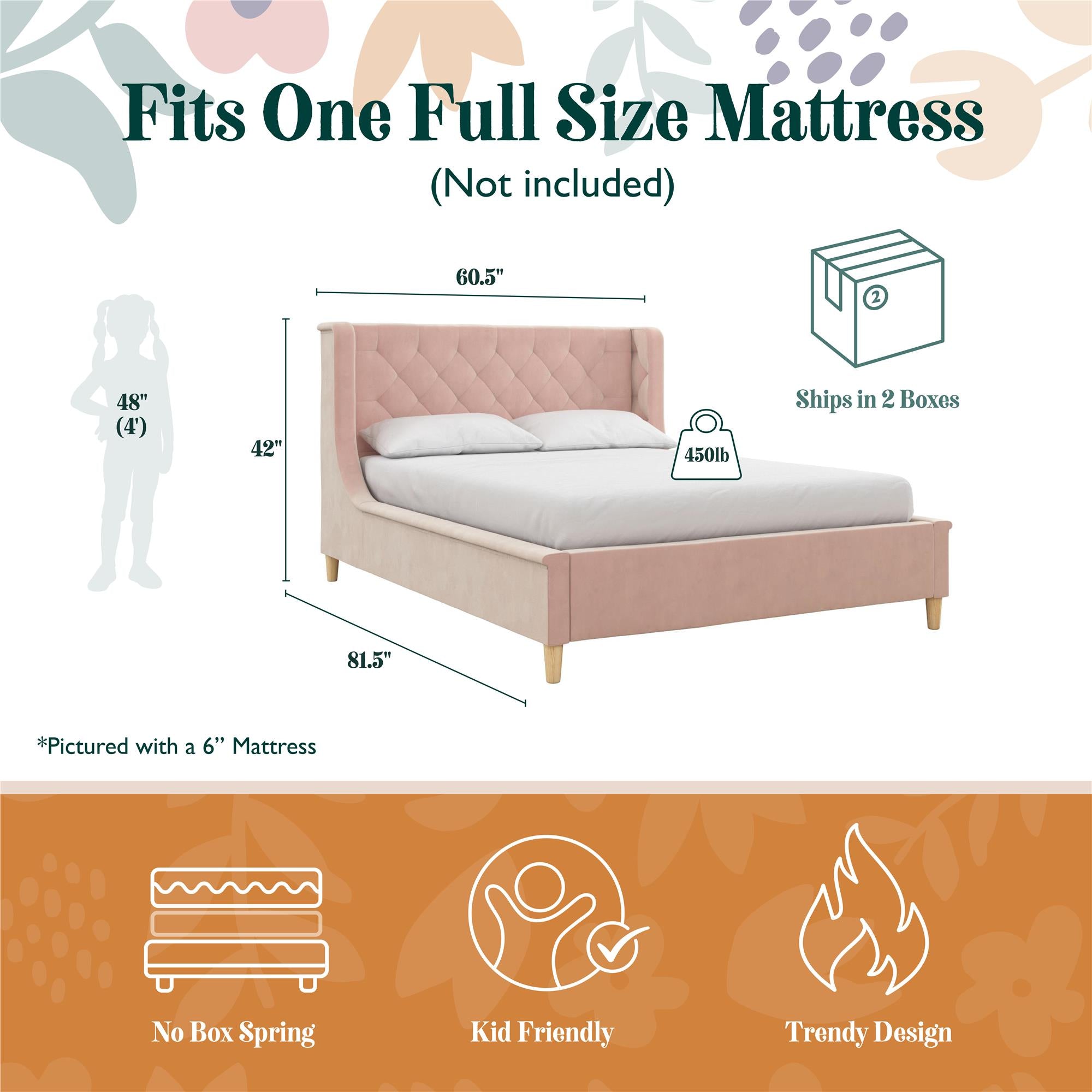 Max & Finn Ambrosia Upholstered Bed - Pink - Full