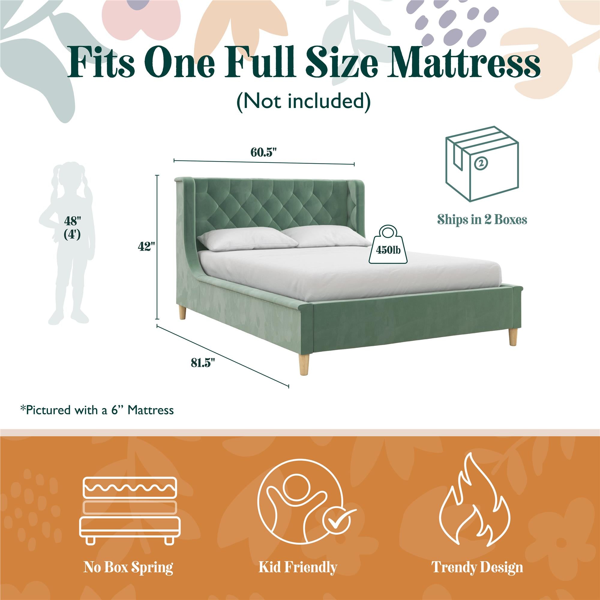 Max & Finn Ambrosia Upholstered Bed - Teal - Full