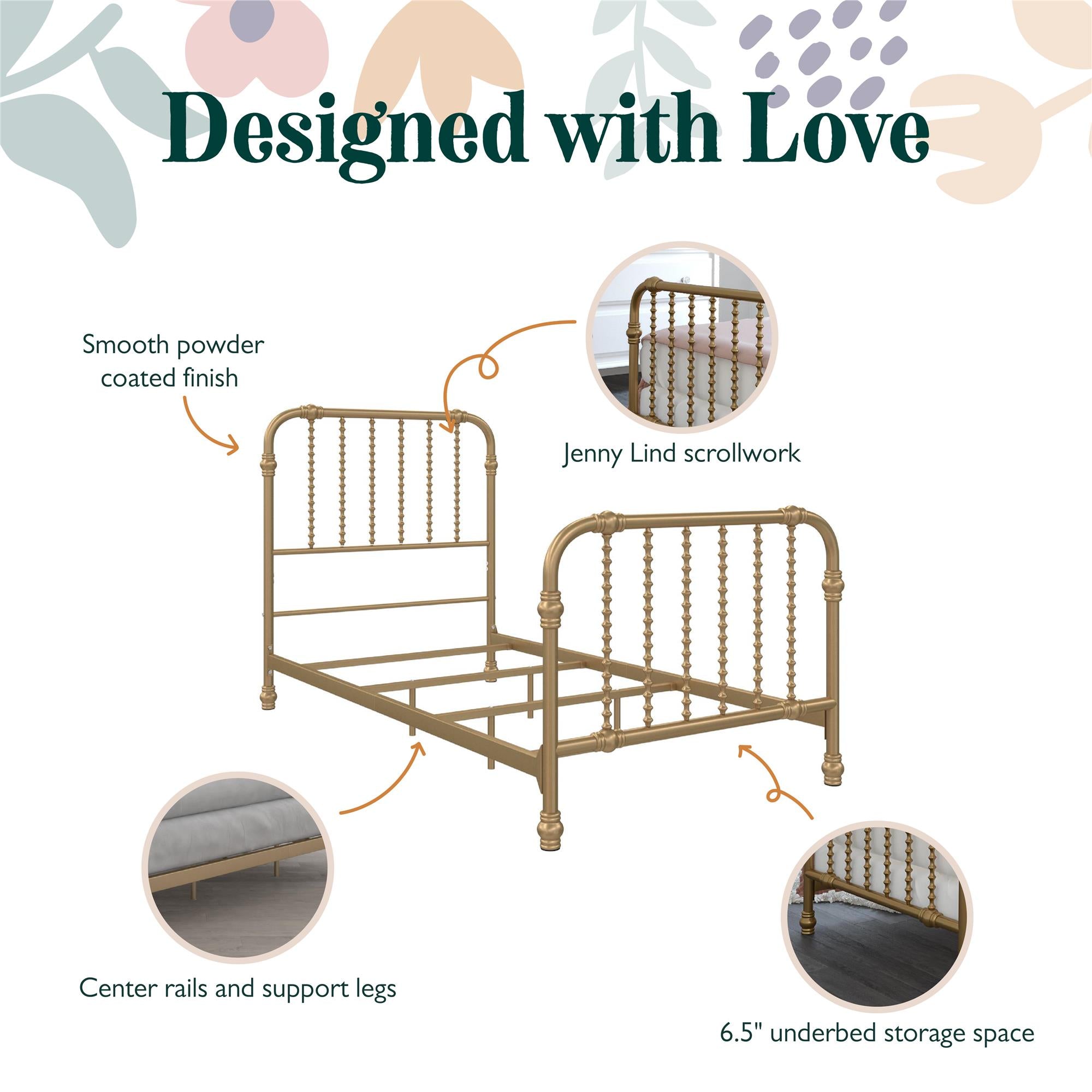 Max & Finn Wren Metal Bed - Gold - Twin