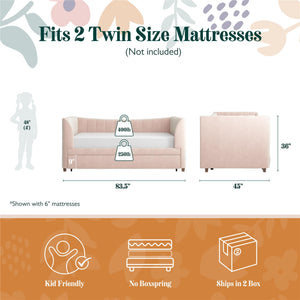Max & Finn Valentina Upholstered Daybed and Trundle - Pink - Twin