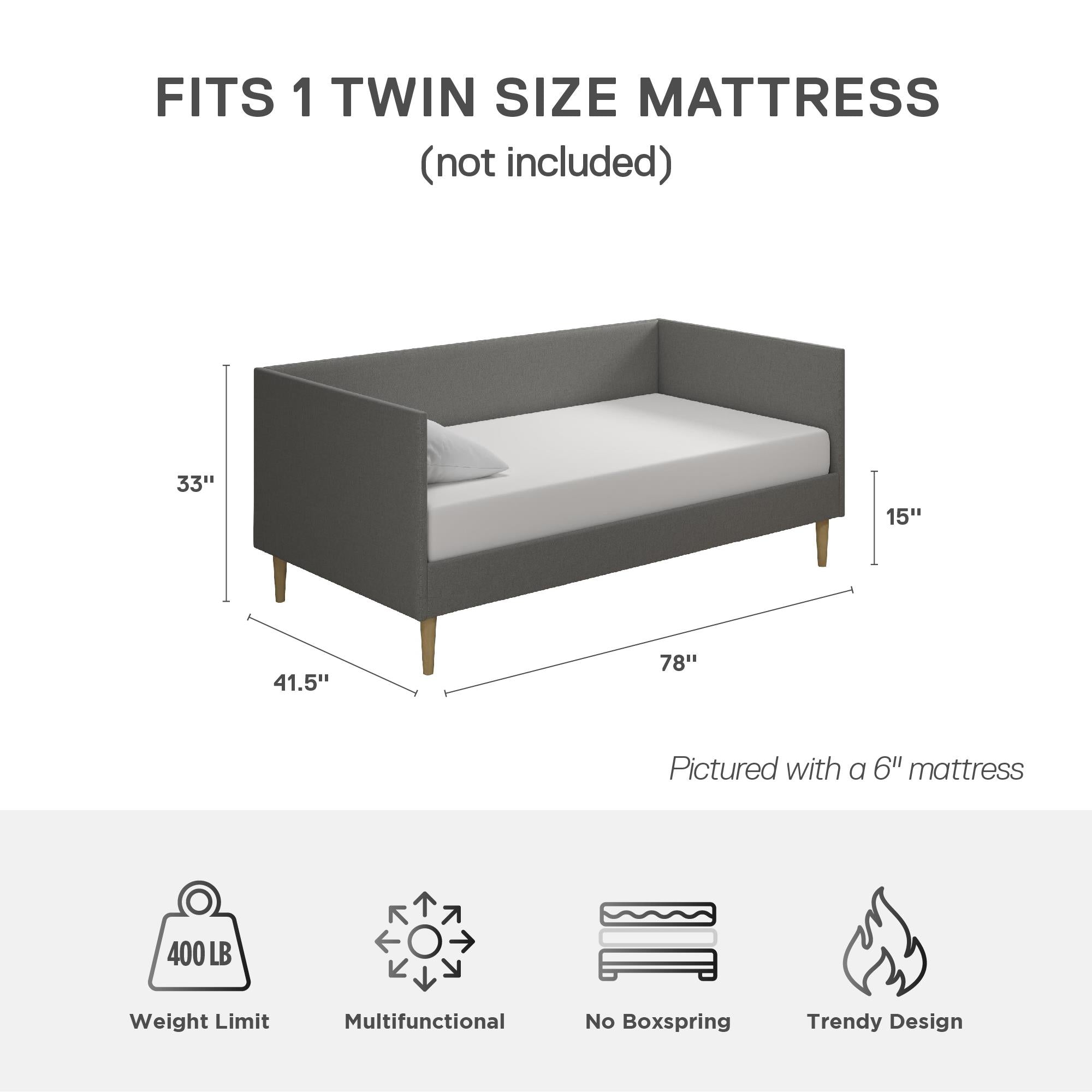 DHP Franklin Mid Century Daybed - Grey Linen - Twin