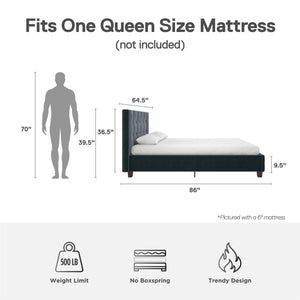 DHP Rose Upholstered Bed Frame - Blue Velvet - Queen