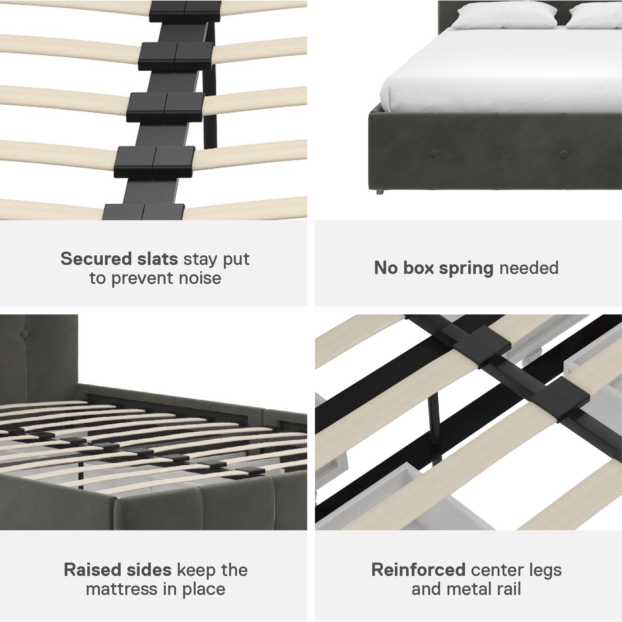 DHP Rose Upholstered Bed Frame with Storage - Grey Velvet - Queen