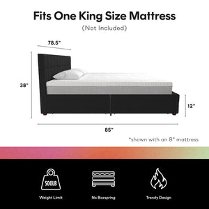 CosmoLiving Elizabeth Upholstered Bed with Storage - Black - King