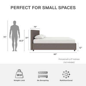 DHP Cambridge Upholstered Bed with Storage - Grey Linen - King