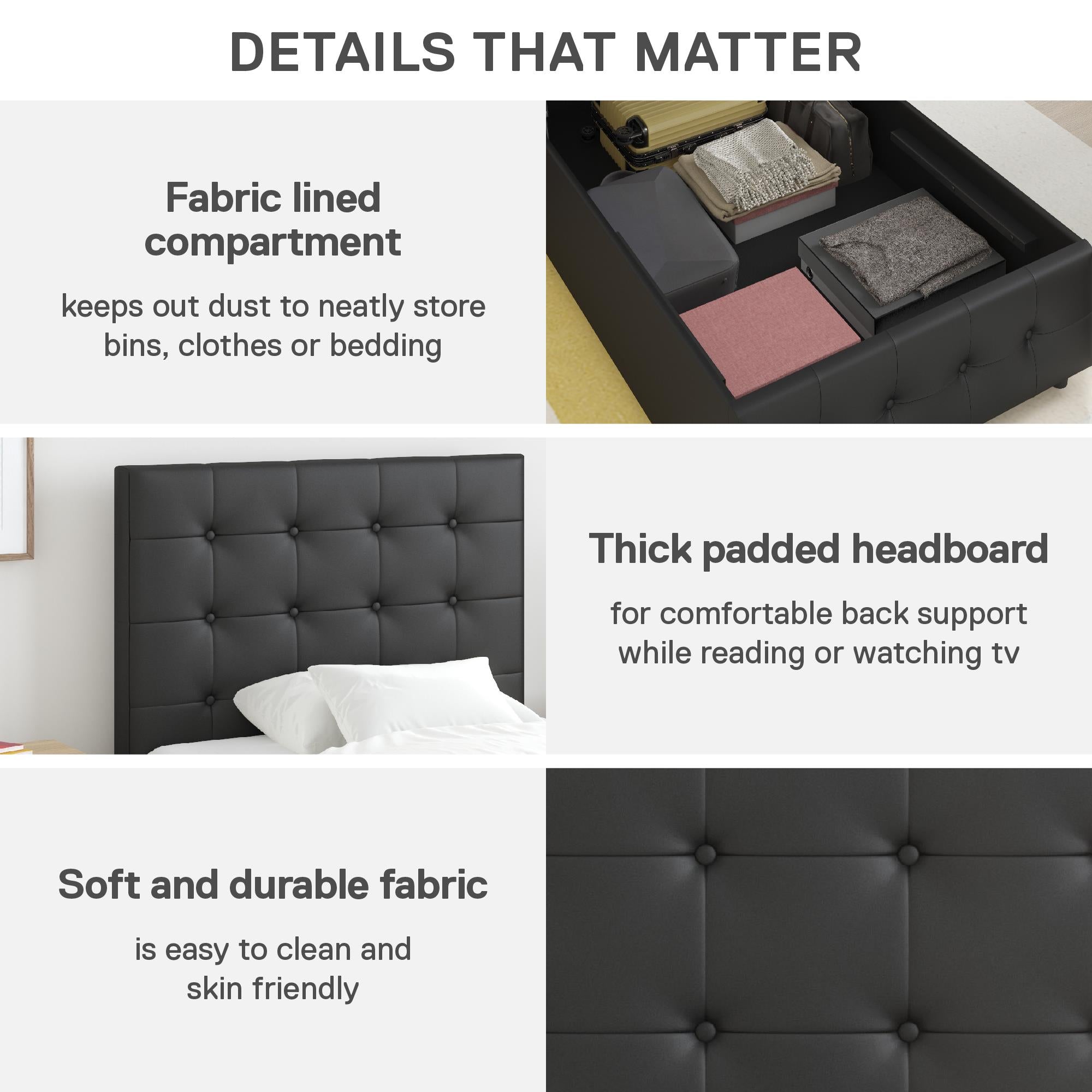 DHP Cambridge Upholstered Bed with Storage - Black - Twin