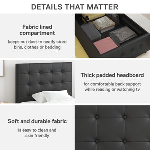 DHP Cambridge Upholstered Bed with Storage - Black - Twin