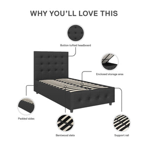 DHP Cambridge Upholstered Bed with Storage - Black - Twin
