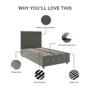 DHP Cambridge Upholstered Bed with Storage - Gray - Twin