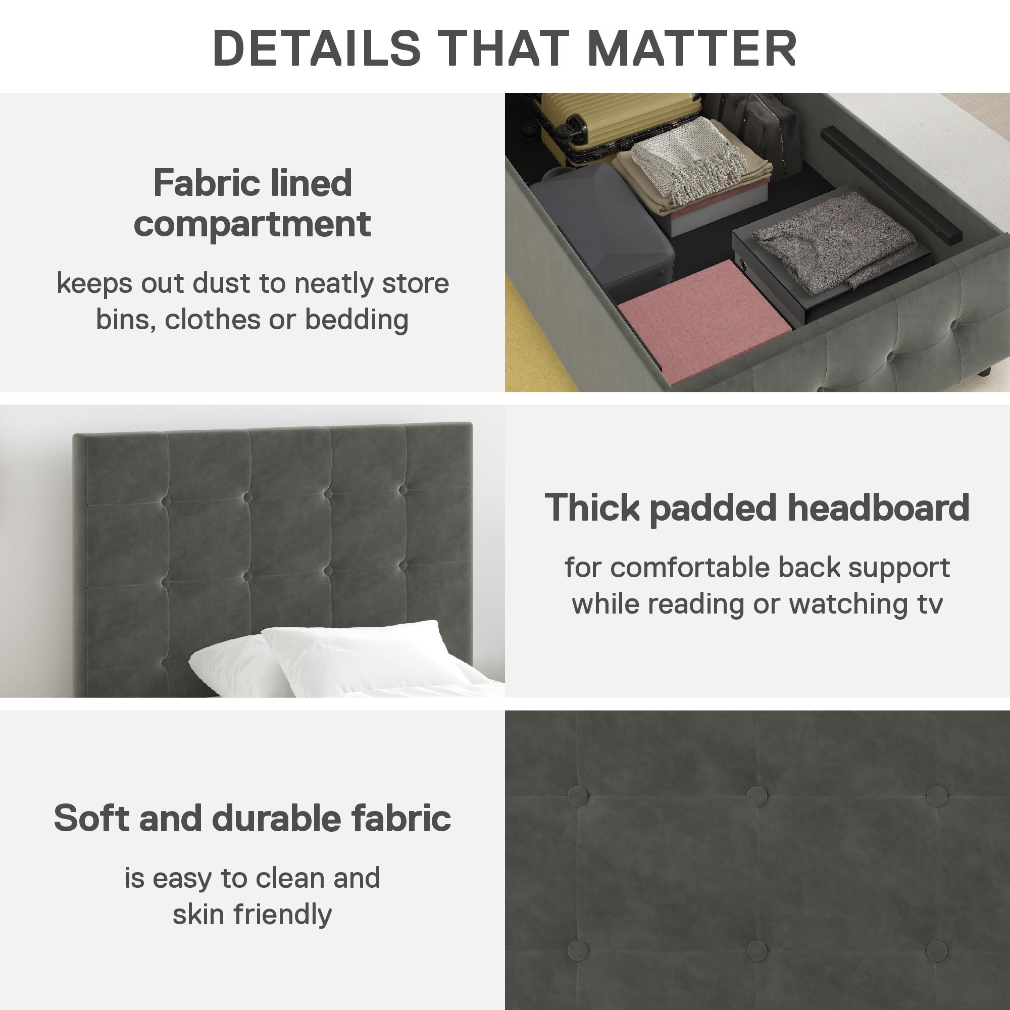 DHP Cambridge Upholstered Bed with Storage - Gray - Twin