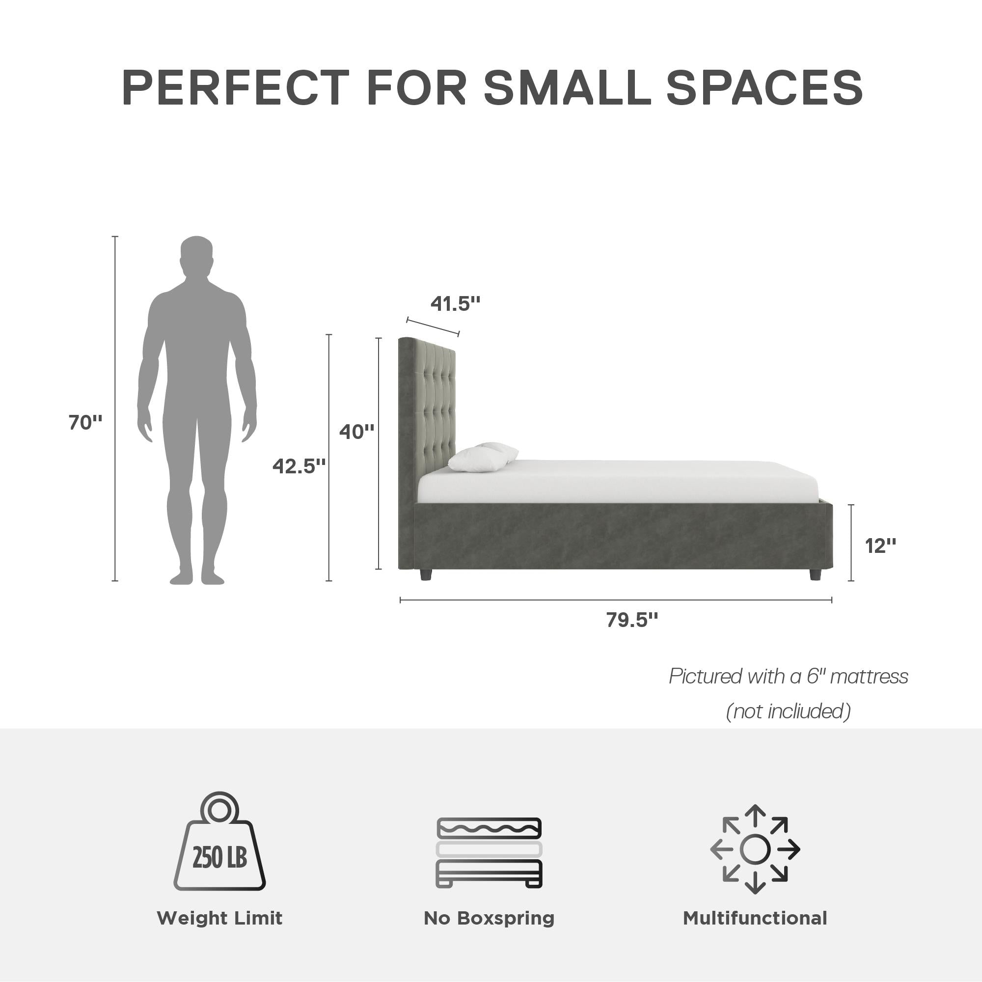 DHP Cambridge Upholstered Bed with Storage - Gray - Twin