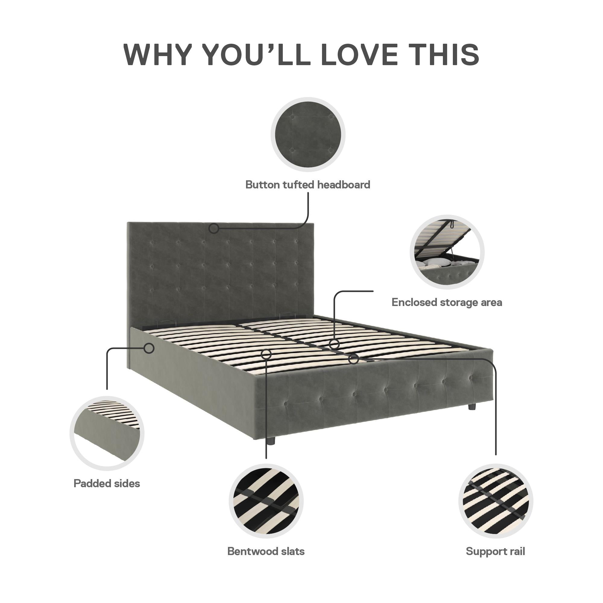 DHP Cambridge Upholstered Bed with Storage - Gray - Queen
