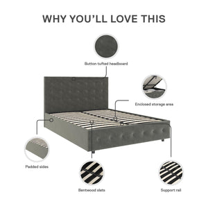 DHP Cambridge Upholstered Bed with Storage - Gray - Queen