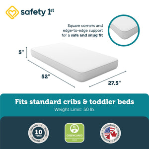 Safety 1st Pleasant Dreams Crib and Toddler Bed Mattress - White - Crib & Toddler Mattress