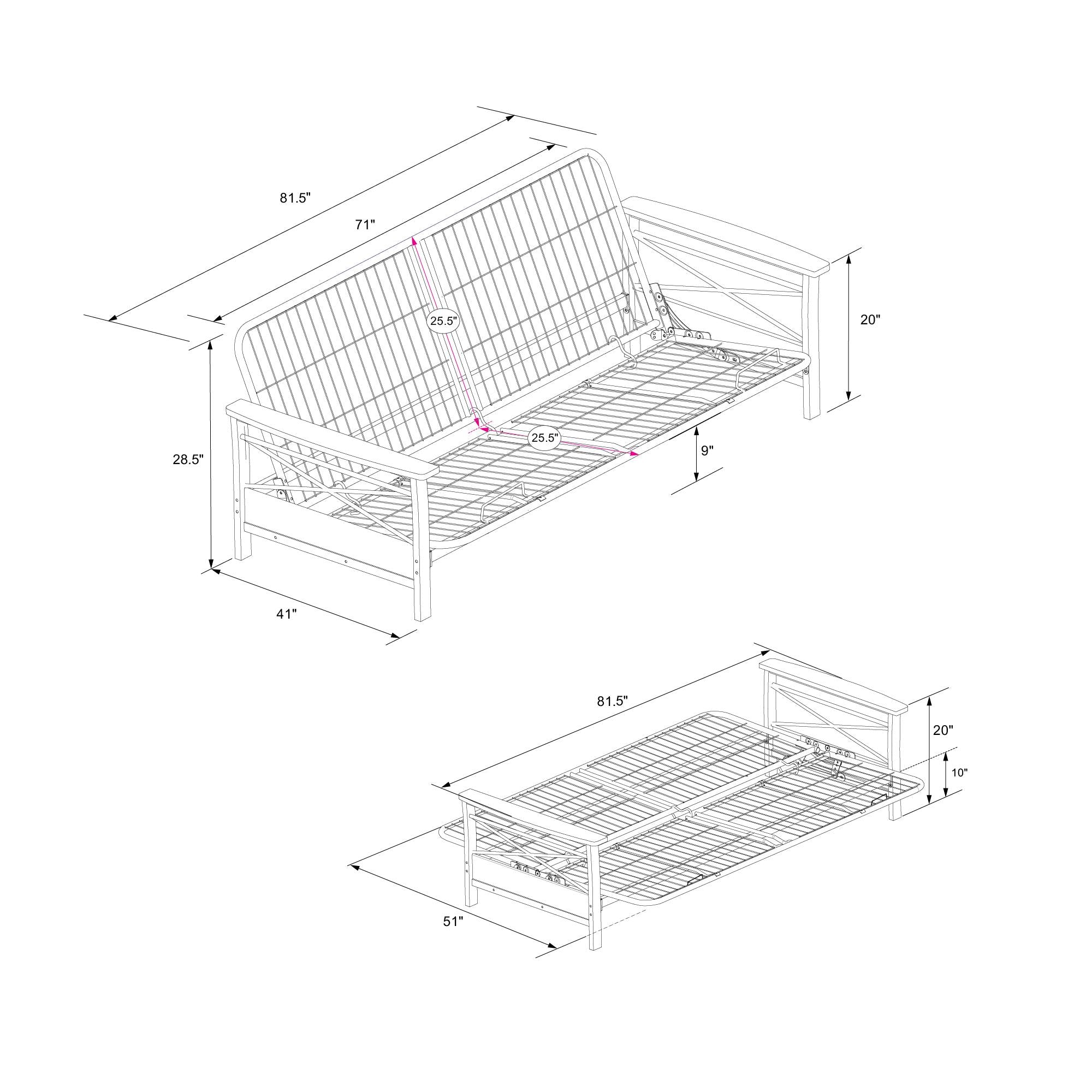 DHP Nadine Metal Futon Frame with Wood Arms - Black - Full