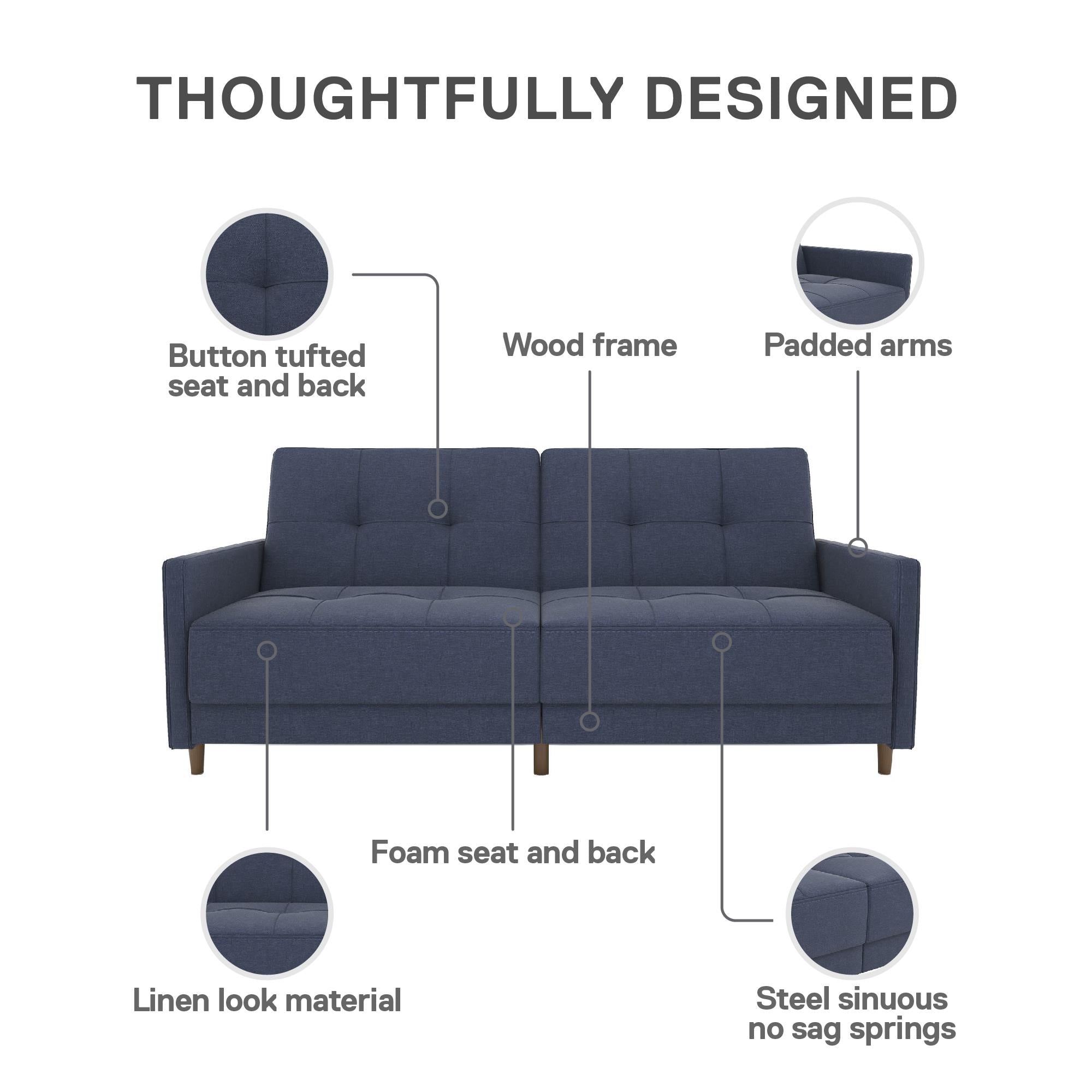 DHP Andora Futon Sofa Bed - Navy