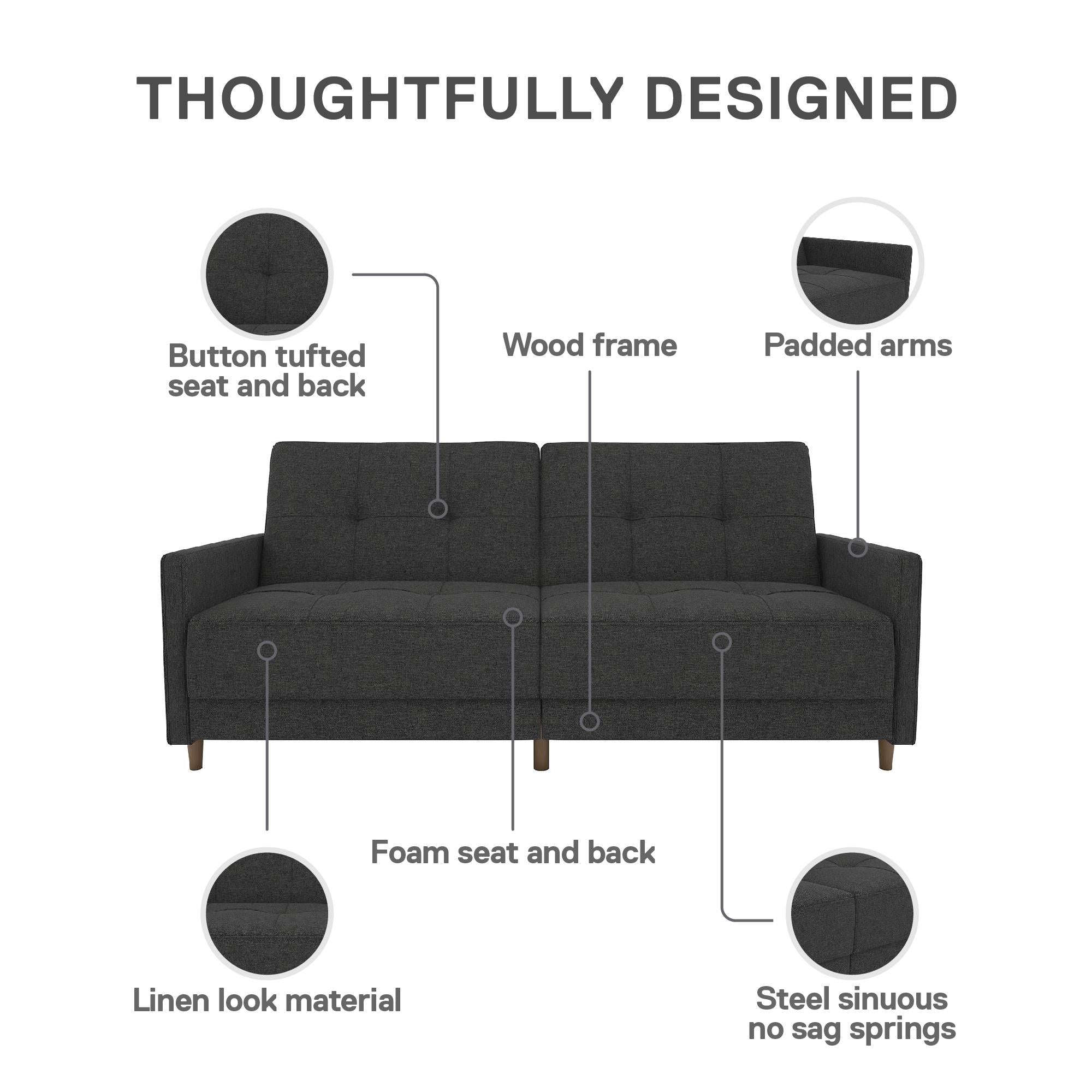 DHP Andora Futon Sofa Bed - Dark Gray