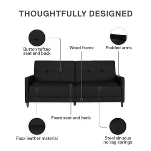 DHP Andora Futon Sofa Bed - Black Faux Leather