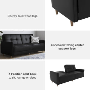 DHP Andora Futon Sofa Bed - Black Faux Leather